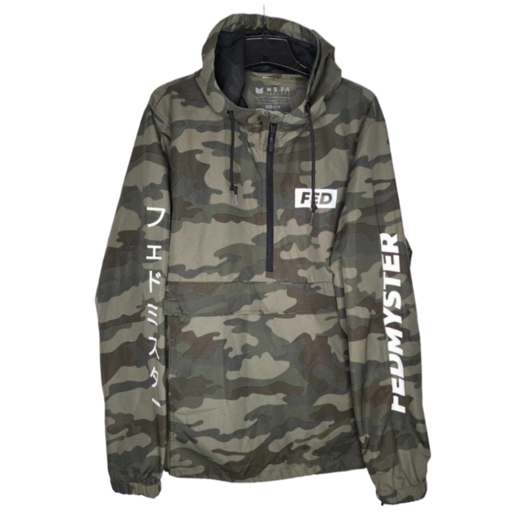 Meta Threads Fedmyster Nylon Camo Windbreaker Jacket Quarter Zip Size Large